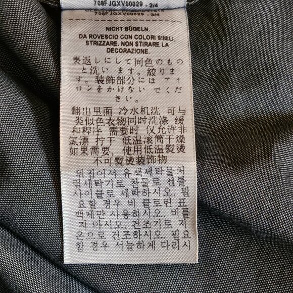 NWT GUESS Blue Denim Slim Line with Ruffle Button Down Long Sleeve Shirt Size XL - Picture 12 of 13